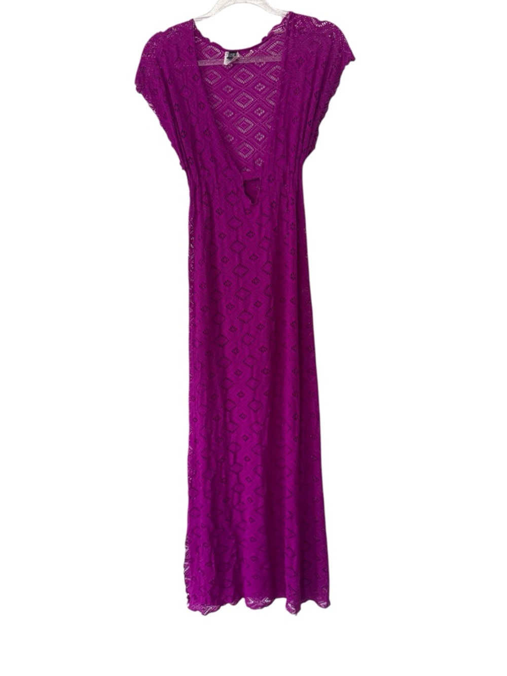 Becca Fuchsia Swim Cover Up Maxi Dress Deep V Faux Crochet